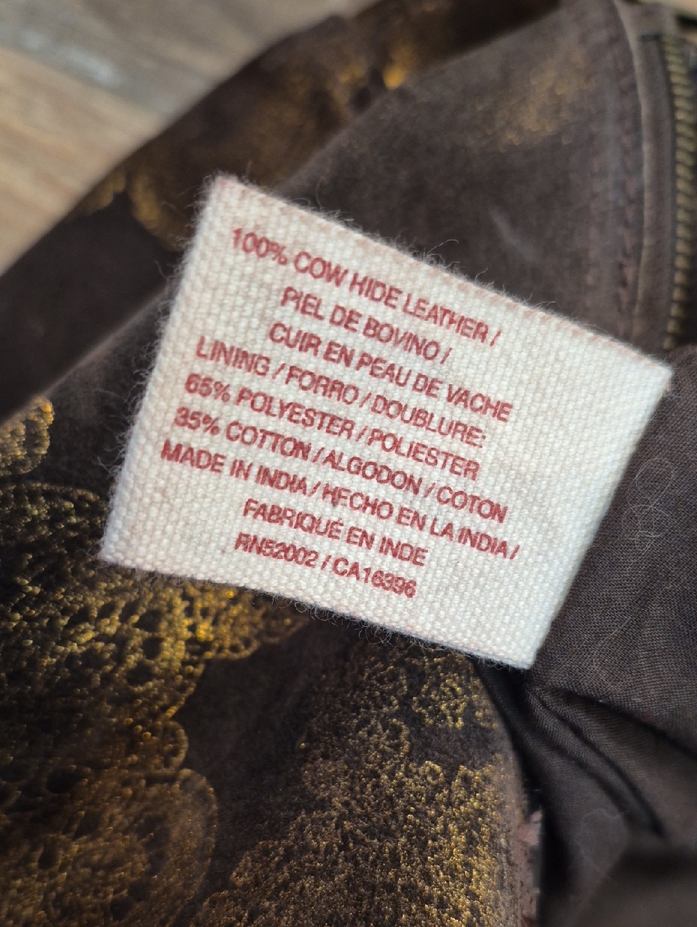 Lucky Brand Brown Suede & Gold Foilage Pleated Detail Bohemian Hobo Shoulder Bag - Picture 7 of 16